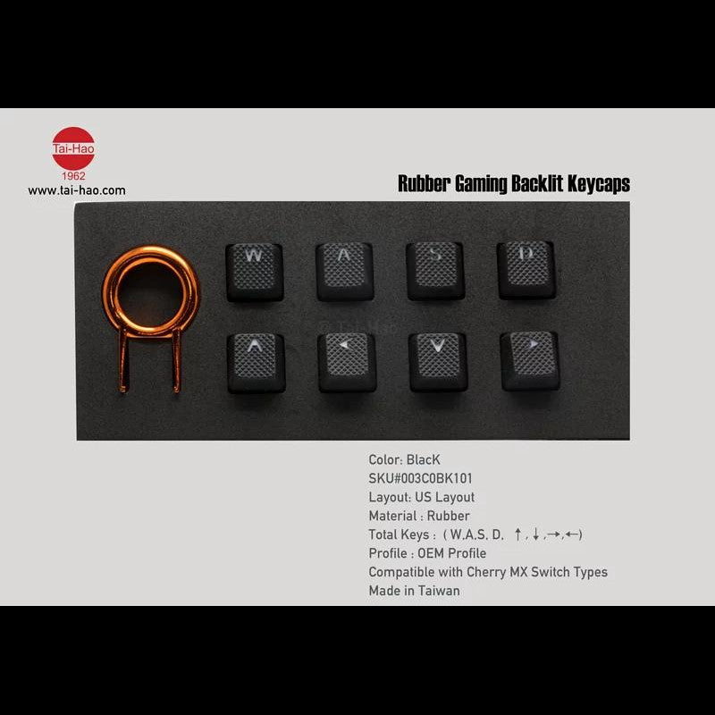 Tai-Hao 8 Key Rubber Gaming Back-lit Keycaps - Black